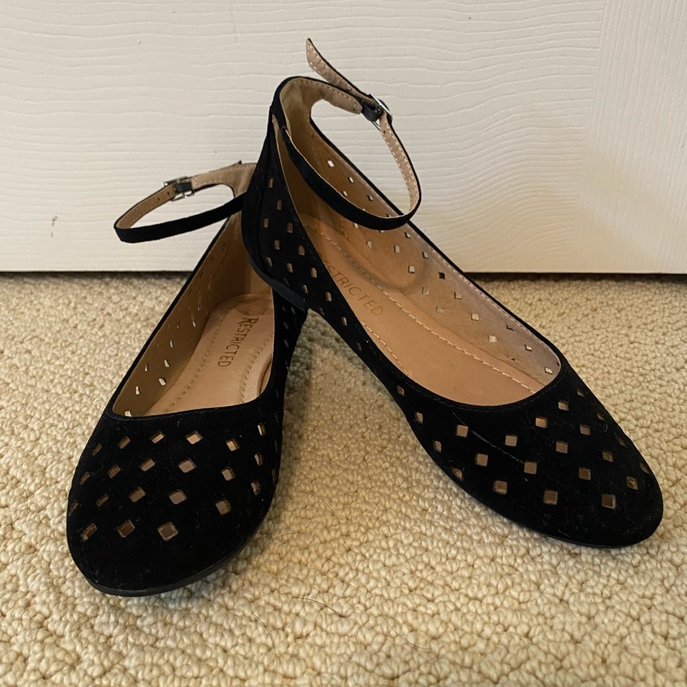 Restricted Black Suede Flats